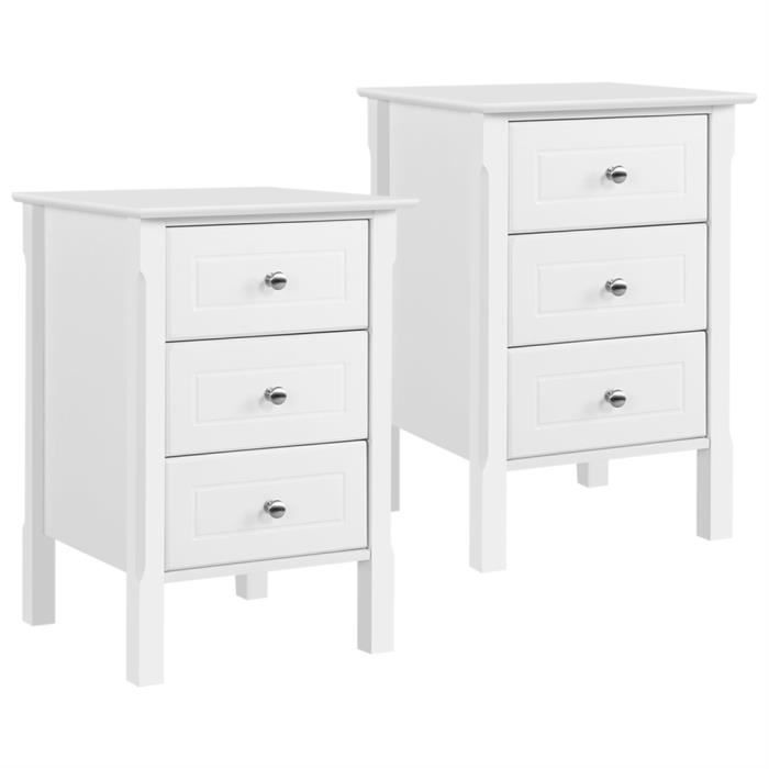 Table de Chevet en Bois avec 3 Tiroirs - Yaheetech - Lot de 2 - Blanc