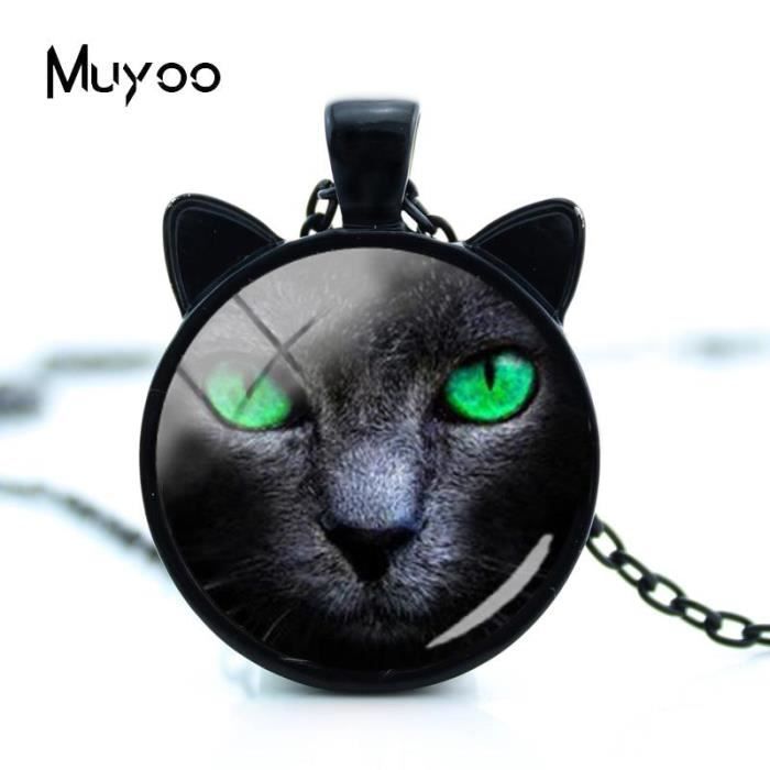 Collier œil de chat noir, pendentif Cabochon en verre, couleur  scintillante, bijoux à la mode, nouve --3