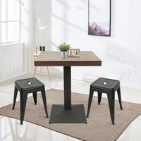 HUOLE Table Industrielle Rétro - Bar et Bistrot Carrée en Bois avec Pied Central, Charge Maximale 120KG (60 x 60 x 75 cm, Horloge