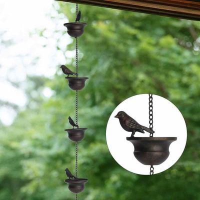 Chaîne De Pluie Gouttière Métal - 8 Oiseaux Décoratifs - 2,4m - Évacuation Eau Design - Décoration Jardin