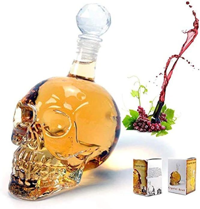 Carafe à Whisky Tête De Mort 750ml - Bouteille Verre Originale Forme Crâne Pour Bar & Fête