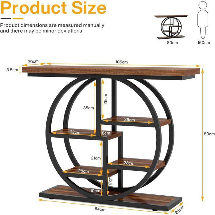 Tribesigns Table Console Industrielle 6 Niveaux 105cm - Marron Rustique Base Circulaire