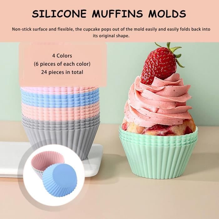 Moules à Cupcake, 24 Pièces Moules de Cuisson Réutilisables en silicone  Moules à Muffins 