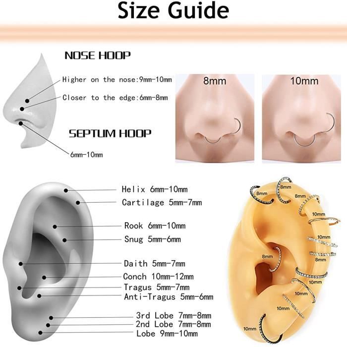 Piercing Nez Femme 4 Piercings Nez Or 20G - Acier Chirurgical 316L - Zircone Cubique - Forme L/Os/Vis - 1,5 à 3mm Piercing Tragus