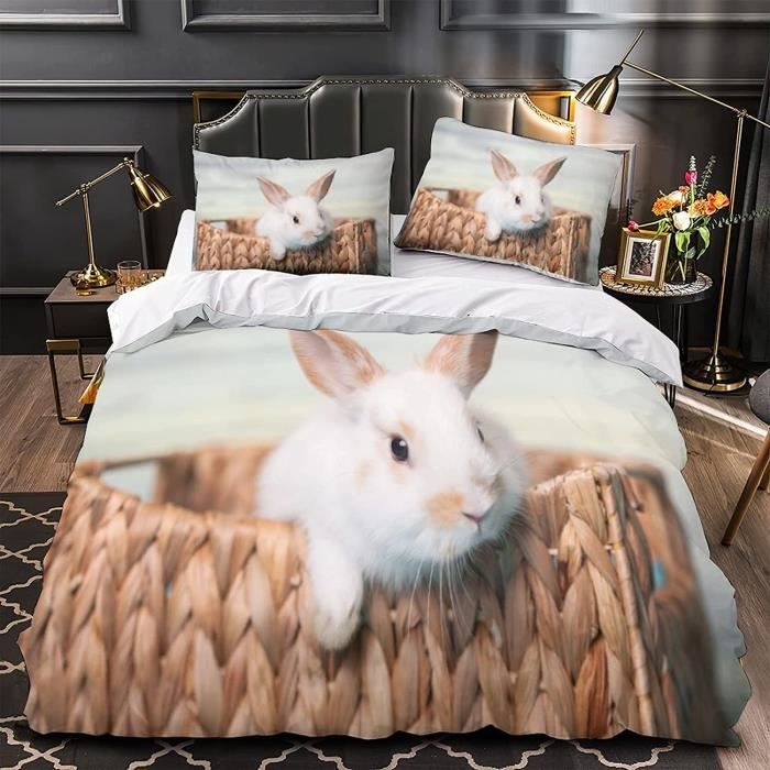 Doux et confortable Ensemble de housse de couette imprime lapin pour animaux de compagnie mignon bebe lapin 220x240cm 322 Cdiscount Maison