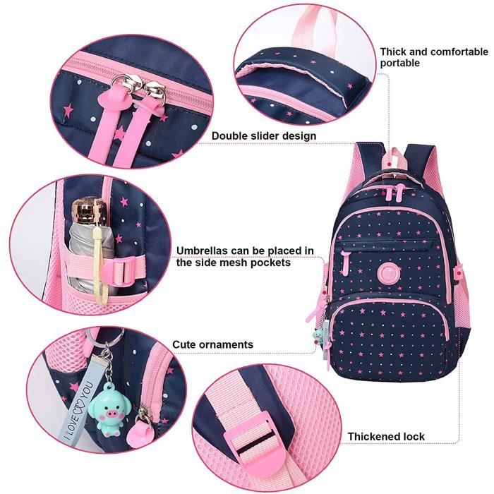 Cartable pour Fille ZGEER Lot de 3 Sacs a Dos Ergonomiques Bleu Marine Enfant Dos Primaire