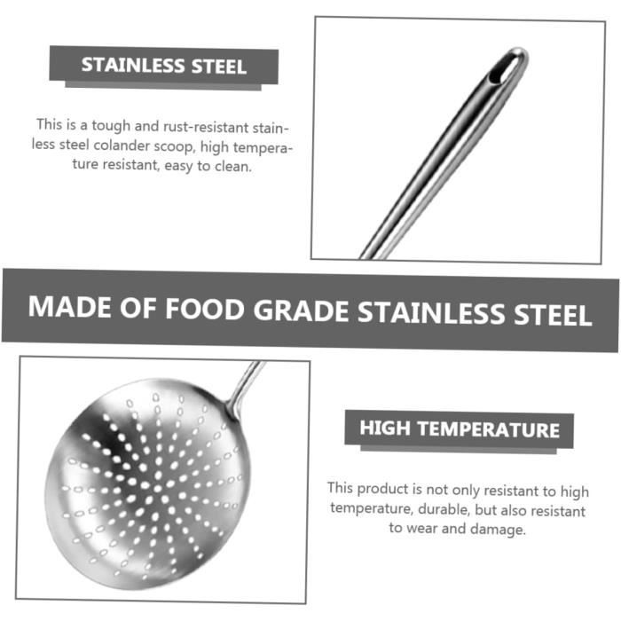 Lot 4 Ustensiles Cuisine Inox 304 - Spatule, Louche, Passoire, Cuillère Avec Manche Bois (Poignées Rondes)