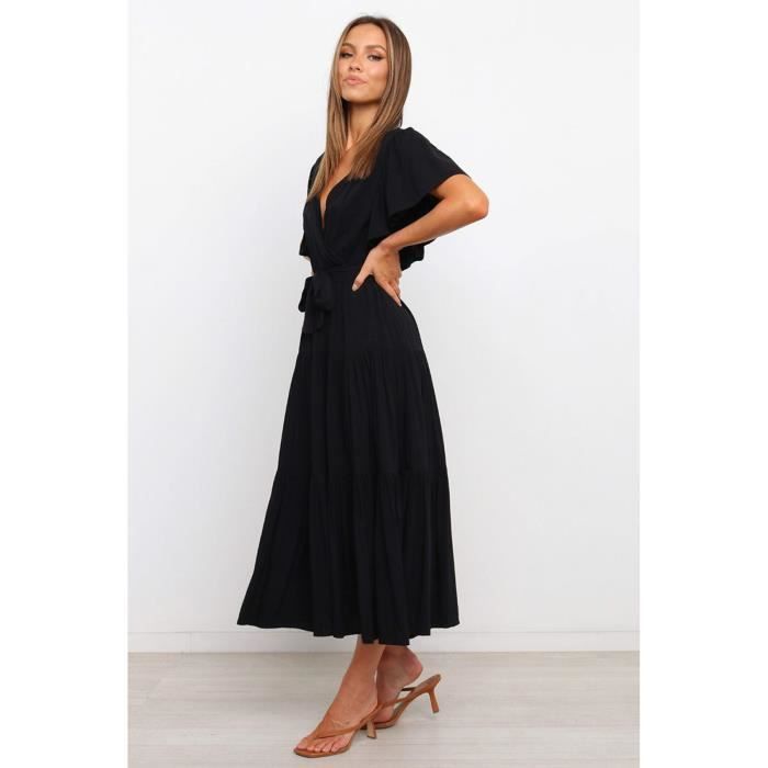 Femme Robe t Mi Longue Manches Courtes Robe Col En V Robes