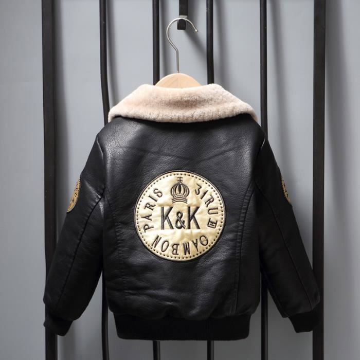 Blouson en Cuir artificiel PU Enfant Garçon Epaisse Chaude