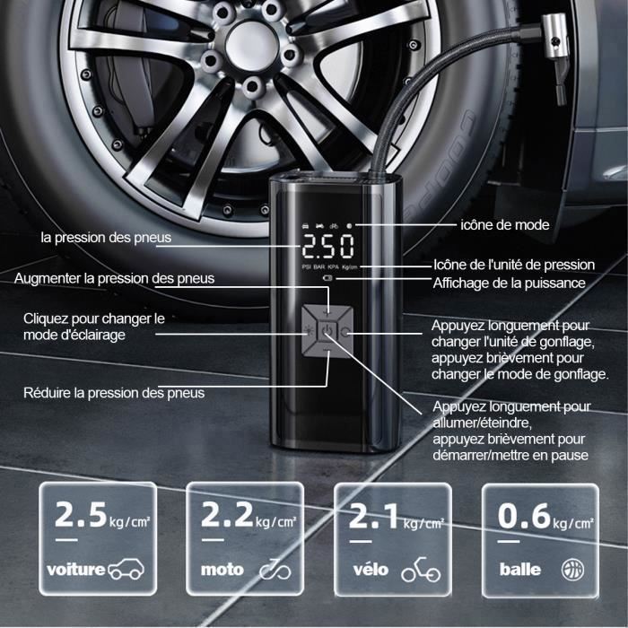 Gonfleur Pneus Portable Rapide 3x - Compresseur à Air Avec écran LED, 4 Embouts, Pour Voiture, Vélo, Ballons - 13