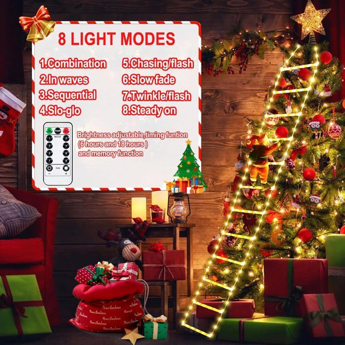 3 M Guirlande Lumineuse à LED En Forme D'Échelle De Père Noël, 8 Modes, Avec Père Noël Grimpant, Fonction Mémoire Minuteur, Étanche | Leroy Merlin