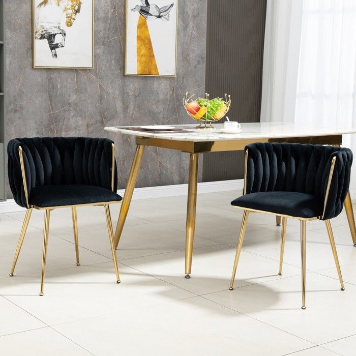 Lot de 2 chaises de salle à manger en velours noir et doré BOONVILLE