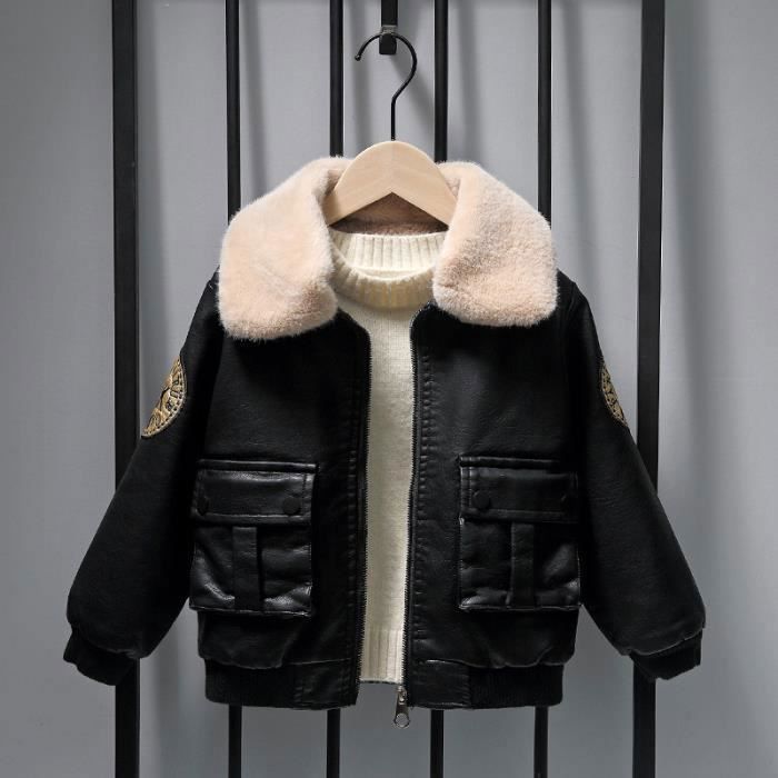 Blouson en Cuir artificiel PU Enfant Garçon Epaisse Chaude - Main Image
