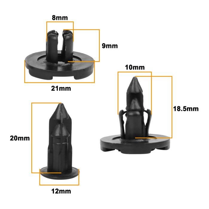 10 8mm Clips plastique noir Auto universel Porte Aile Clip Attache Rivet