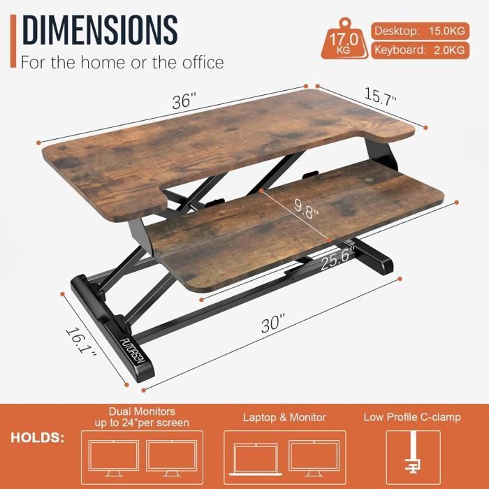 VIVO DESK-V000V Convertisseur Bureau Debout Réglable 91cm - Support Double Écran Noir