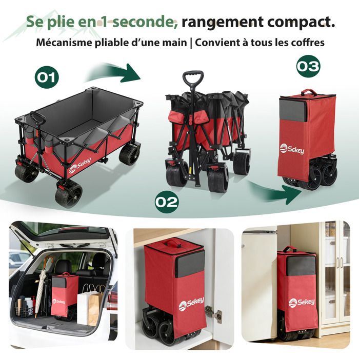 Chariot de Plage Pliable Chariot de Jardin Pliable avec Roues