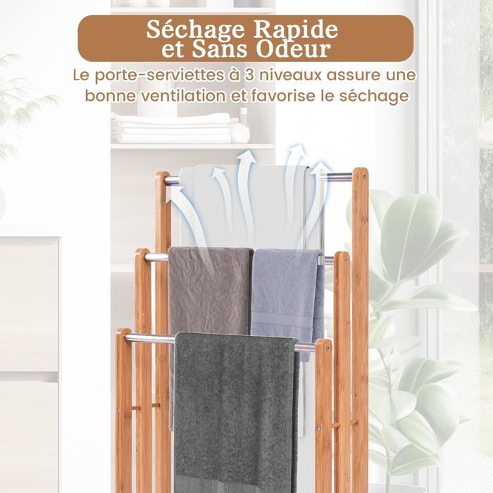 Relaxdays Porte-Serviettes sur pied support 3 Barres HxlxP