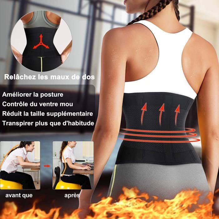 Ceinture Lombaire Musculation Abdominale Ceinture de Sudation Sport Fitness  Ajustable Corset Maintien Dorsal Ventre Plat Soulager Douleur Support au