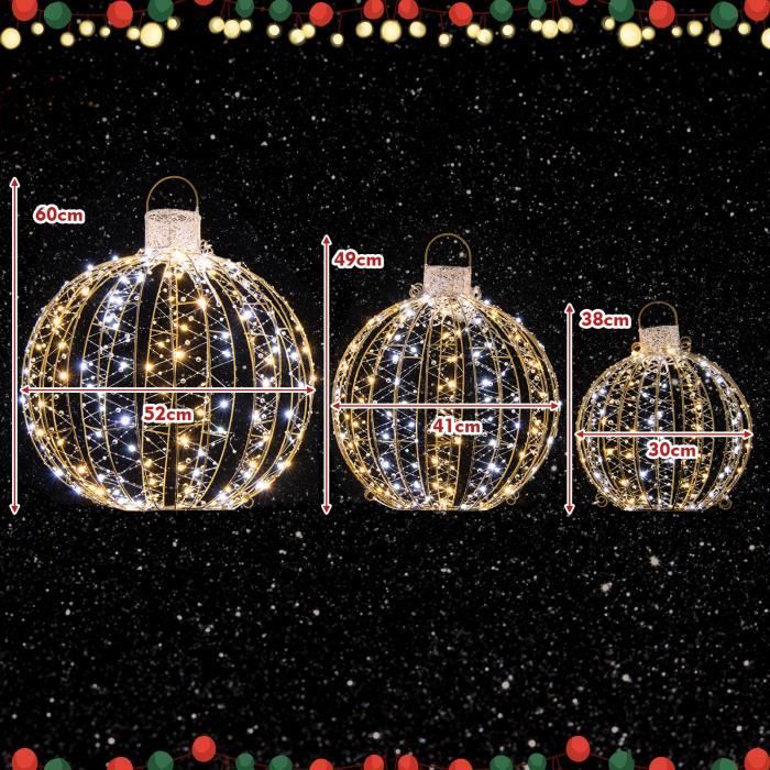 COSTWAY Lot de 3 Déco Boules LED de Noël avec 180 Lumière Chaude et 180  Blanche Clignotantes Abat-jour avec Paillettes Etanches - Cdiscount Maison