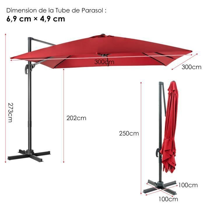 Costway Parasol De 3m À 3 Niveaux, Auto-inclinable Double Ventilation Manivelle Poteau En Aluminium G 0015706456525