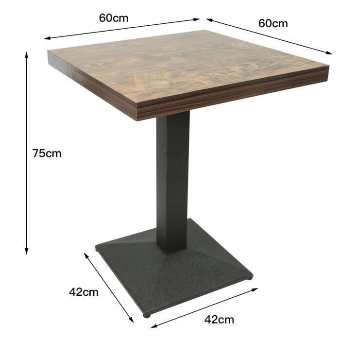 HUOLE Table de Bar Carrée Industrielle Rétro - Table à Manger Bistrot en Bois avec Pied Central, Charge Maximale 120KG, 60 x 60 x 75 cm (Horloge