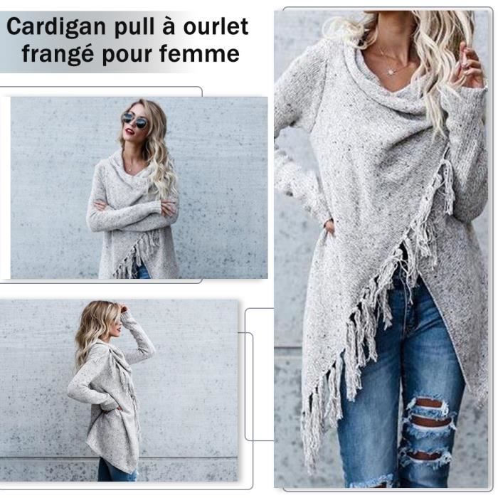 JANZDIYS Pull a Ourlet a Pampilles pour Femmes S XL Cardigan Mi Long Pull Femme Chic et Elegant Cardiga Doux et Confortable Gris Cdiscount Pret a Porter