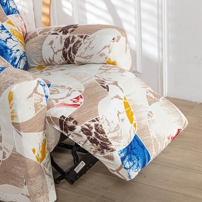 Housse Fauteuil Relax 4 Pièces - Avec Poches Latérales - Tissu Stretch Polyester - Antidérapante - Lavable Machine