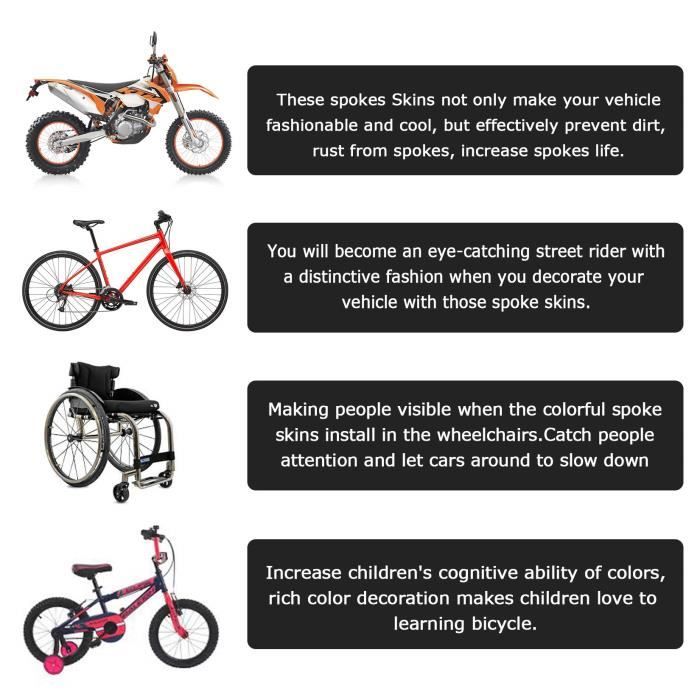 JFG RACING Lot De 72 Housses De Rayons De Vélo Universelles Pour Jantes De 20,3 à 53,3 Cm - Décoration De Fauteuil Roulant - Rouge