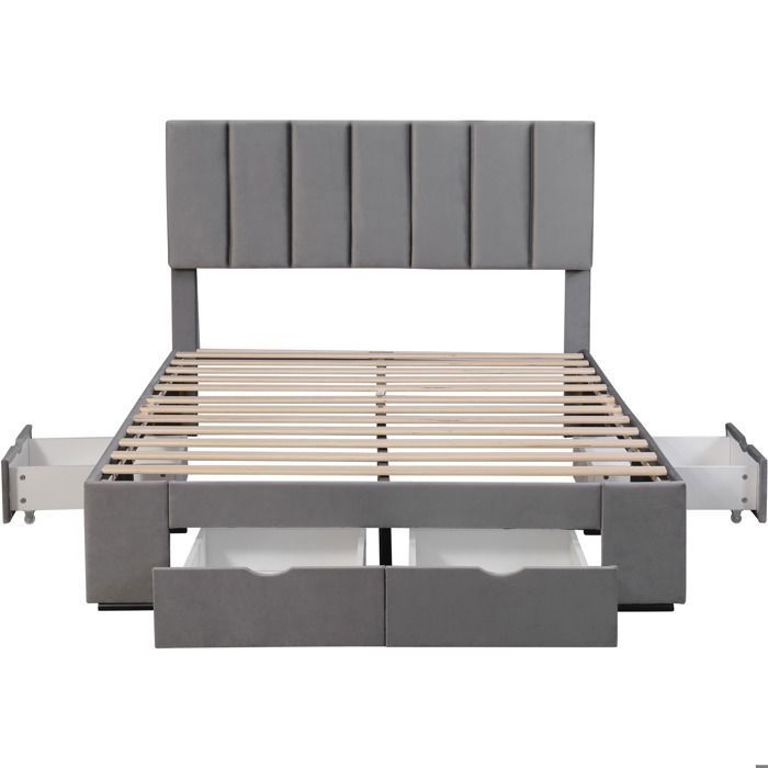 Lit 140 X 200 Cm Avec 4 Tiroirs - LEDs Et USB - Velours - Beige