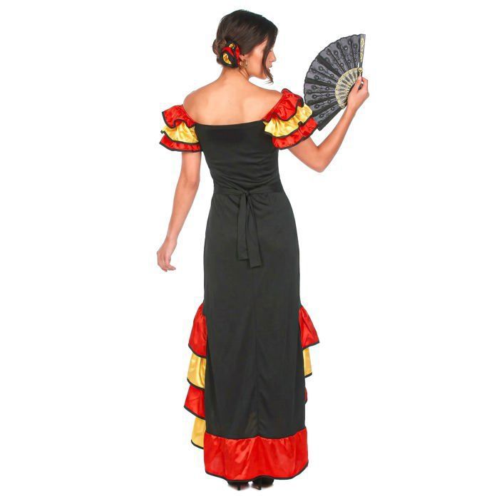 La Senorita Foulard Ceinture Châle Danse Flamenco Broderie Frange Noir Fleur - 160x80 Cm, Polyester De Qualité