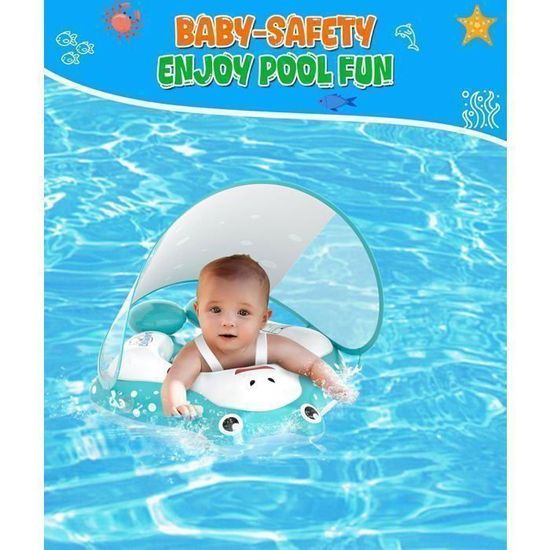 La Licorne Bouée Bébé avec Pare-Soleil Anti-UV UPF50+, Flotteur Gonflable Réglable pour Piscine, Bouee Bebe Piscine Anti-Retournement pour Les Fille Enfants de 6 à 36 Mois