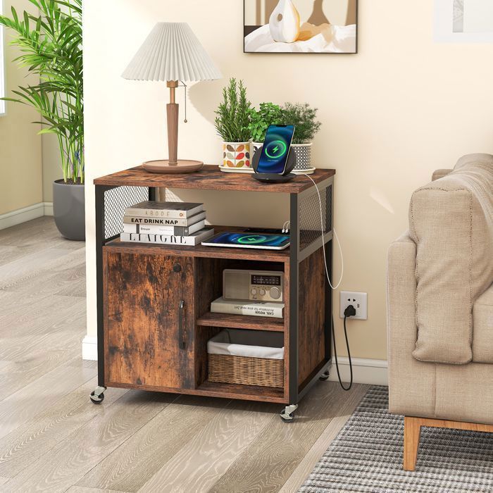 COSTWAY Bureau de 105 cm avec Station de Charge Intégrée, 3 Tiroirs