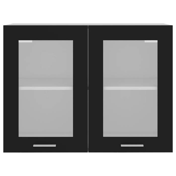 VidaXL Armoire Murale Cuisine Verre Noir Chêne 80x31x60 Cm - Meuble Rangement Bois Ingénierie Moderne 2 Portes