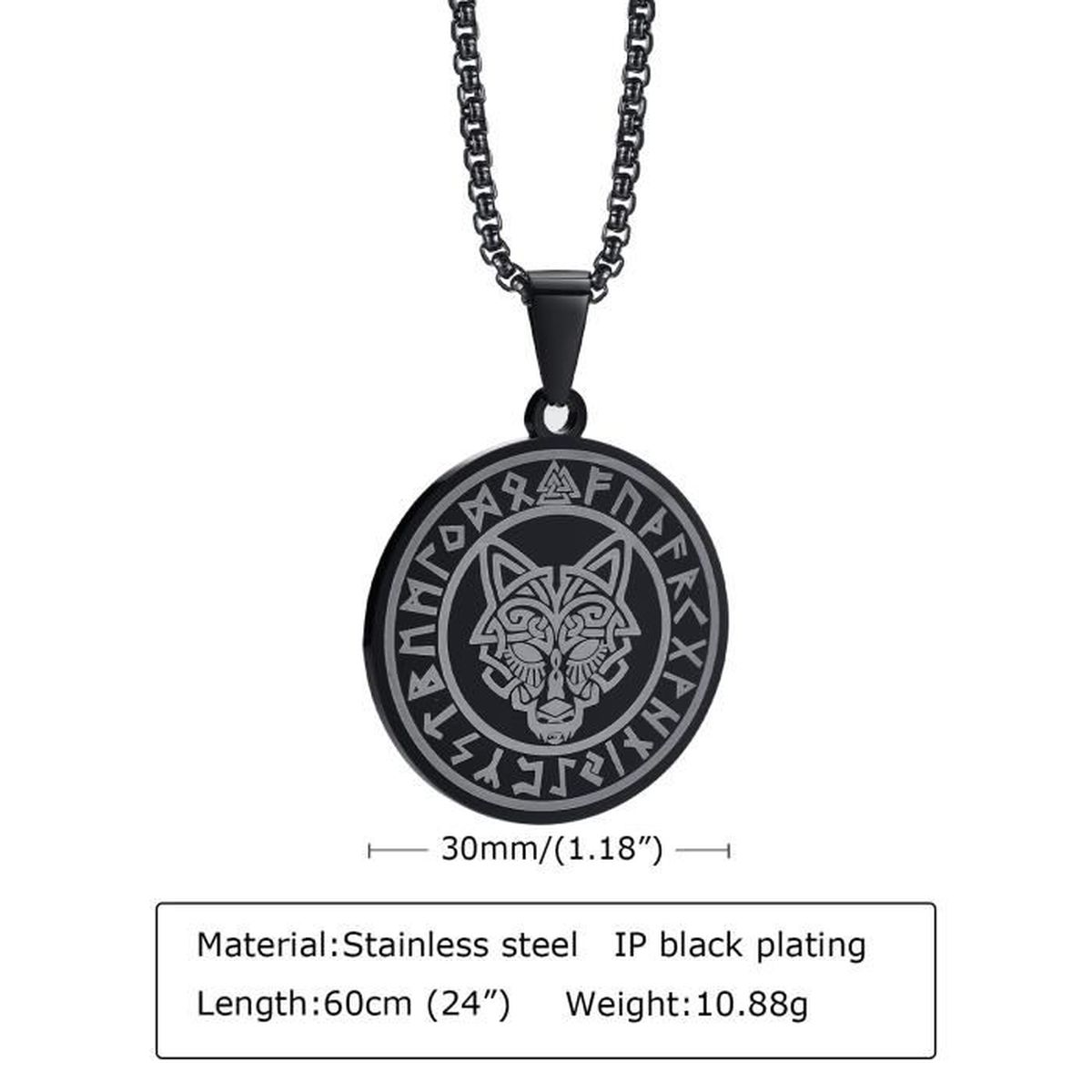 Collier loup, neuf, acier inoxydable, argenté - Montres & Bijoux