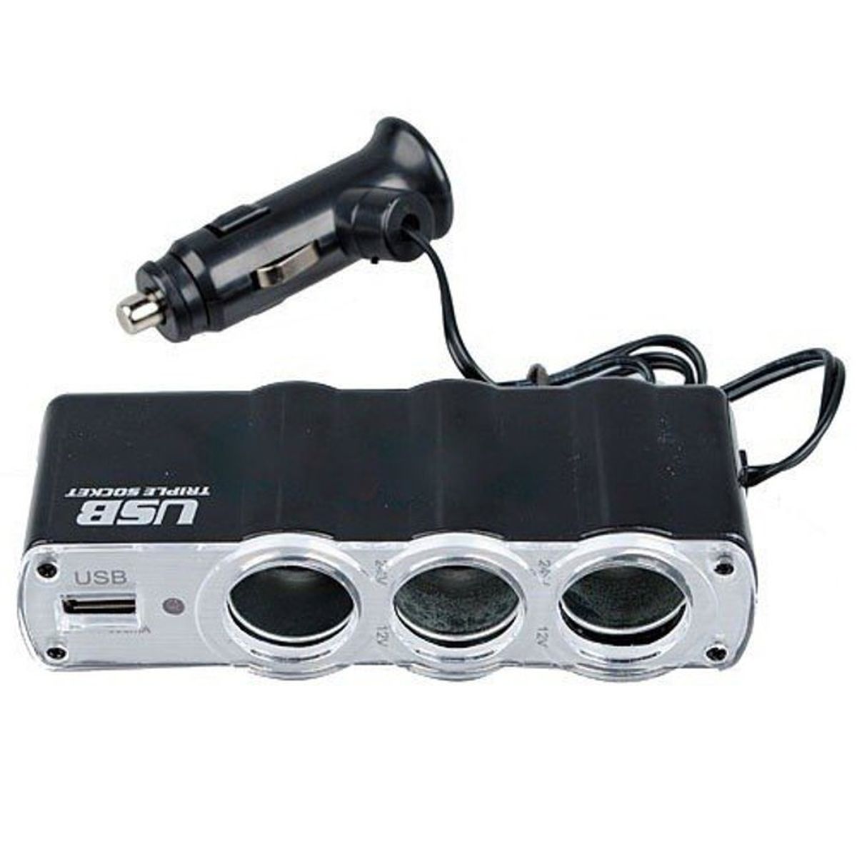 Chargeur Allume Cigare Voiture 120W - 2 USB + 1 Type-C + 2 Prises 12V/24V Avec Voltmètre - Pour IPhone, Android, GPS