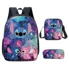 IHABOR Lot de 3 sacs pour enfants avec sac à dos, sac à déjeuner et trousse à crayons Stitch Sac à Dos Enfant école Cartable Collége