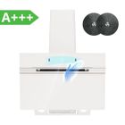 FIREGAS Hotte Aspirante inclinée 60cm, 700m³/h,Classe A+++, 9 Vitesses,BLDC Moteur,Evacuation &Recyclage, Geste + toucher,Blanc