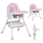 K IKIDO Chaise haute bébé, Chaise Haute Évolutive,De 6 mois à 3 ans,chaise 2 en 1 avec harnais 5 points, rose