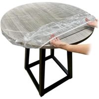 2pcs Nappe ajustée en Vinyle Nappe Ronde Transparente à Bords élastiques Couverture de Table imperméable 90-110CM 
