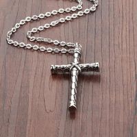Collier avec Pendentif Croix Gravée Argent - Bijoux Religieux Chrétien - Collier Vintage - Cadeau pour Lui