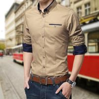 Chemise-chemisette,chemise à manches longues pour homme,en coton,blanc,4XL,5XL- 1306 khaki