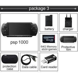 CONSOLE PSP paquet 3 - Original remis à neuf PSP pour console de jeu PSP-1000 noir déterminer la console de jeu carte mém
