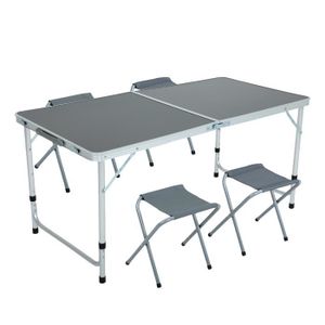 TABLE ET CHAISES CAMPING Table de camping gris foncé avec 4 chaises pliante