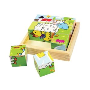 PUZZLE Puzzle animal en cubes - Bigjigs Toys - 9 pièces -