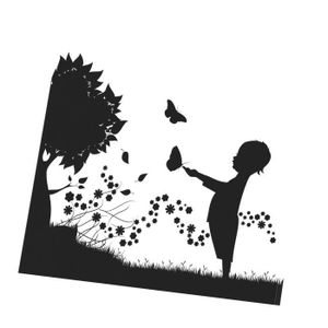 TABLEAU - TOILE Tableau Décoratif  Silhouette Enfant et Papillons 