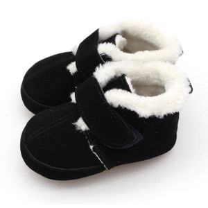 CHAUSSON - PANTOUFLE Chaussons Cuir Souple Chaussures premiers pas Bébé Mixte Doublee Polaire - Noir