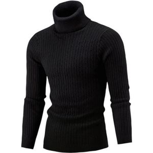 PULL Pull à col roulé pour homme - Automne/hiver - Pull chaud en tricot pour homme noir