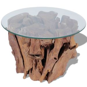 TABLE BASSE Table basse en bois flottant de teck massif - VIDAXL - 60 cm - Campagne - Marron