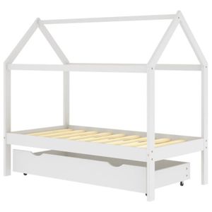 STRUCTURE DE LIT ZERODIS Cadre de lit d'enfant avec un tiroir Blanc Pin massif 80x160 cm A322140 HB012