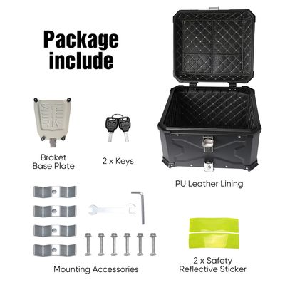 Kouamor 55L/65L Top Case Moto, Alliage D'Aluminium Coffre Moto, Solide Et ImperméAble, BoîTe De Queue De Motos Avec Serrure De SéCurité, Qualité & Stabilité (A-55L